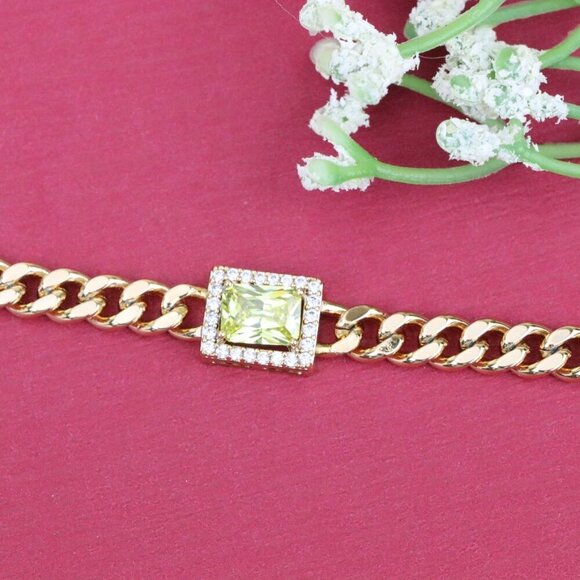 "Elegant Rose Gold Bracelet with Green Stone & Cubic Zirconia Charm, XPBL0805 - Picture 12 of 12